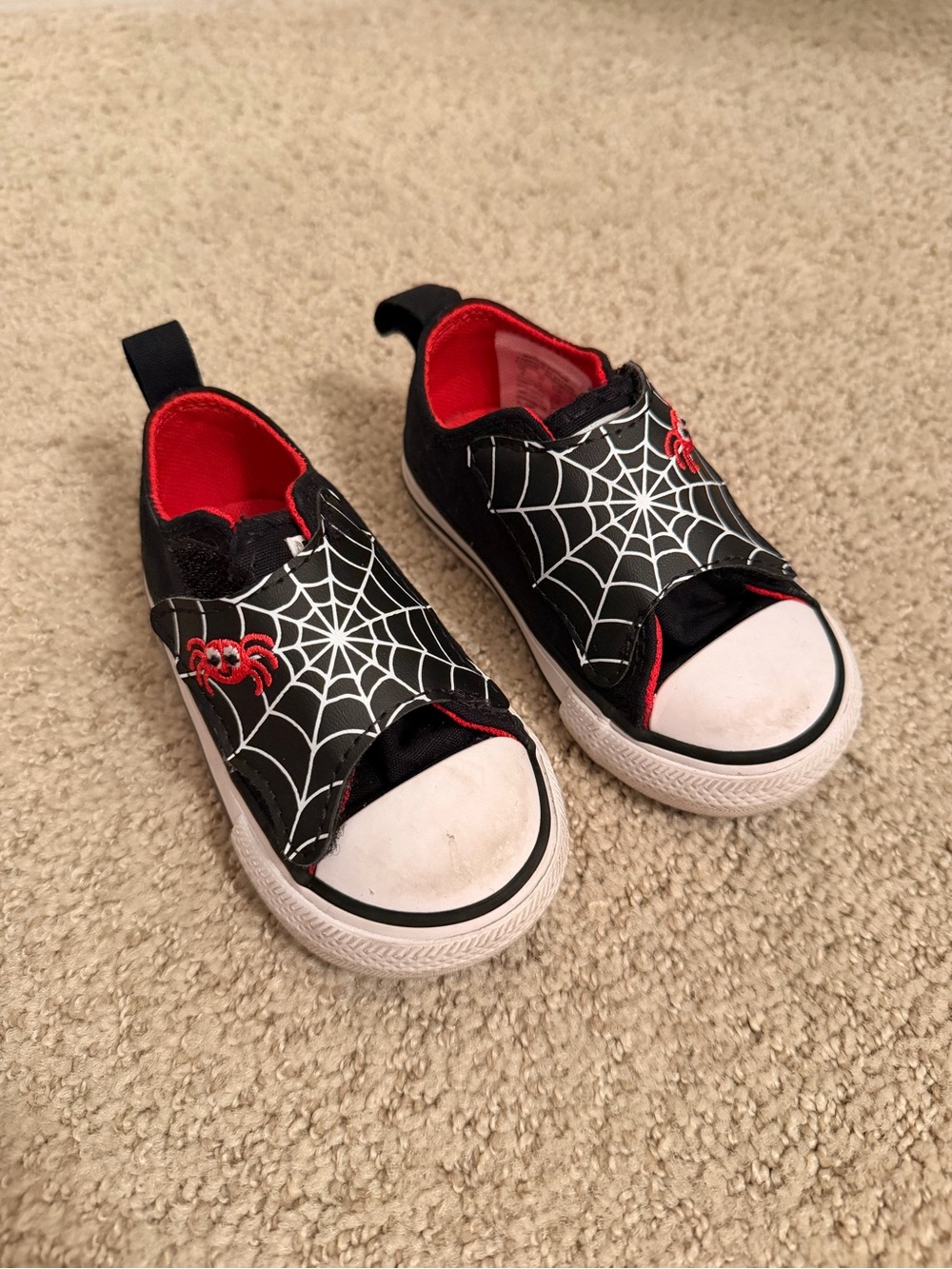 Kids Black & Red Spider Web Slip-On Sneakers